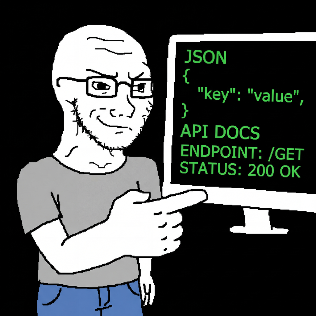 Wojak meme depicting an AI Pragmatist - focused developer pointing at API documentation