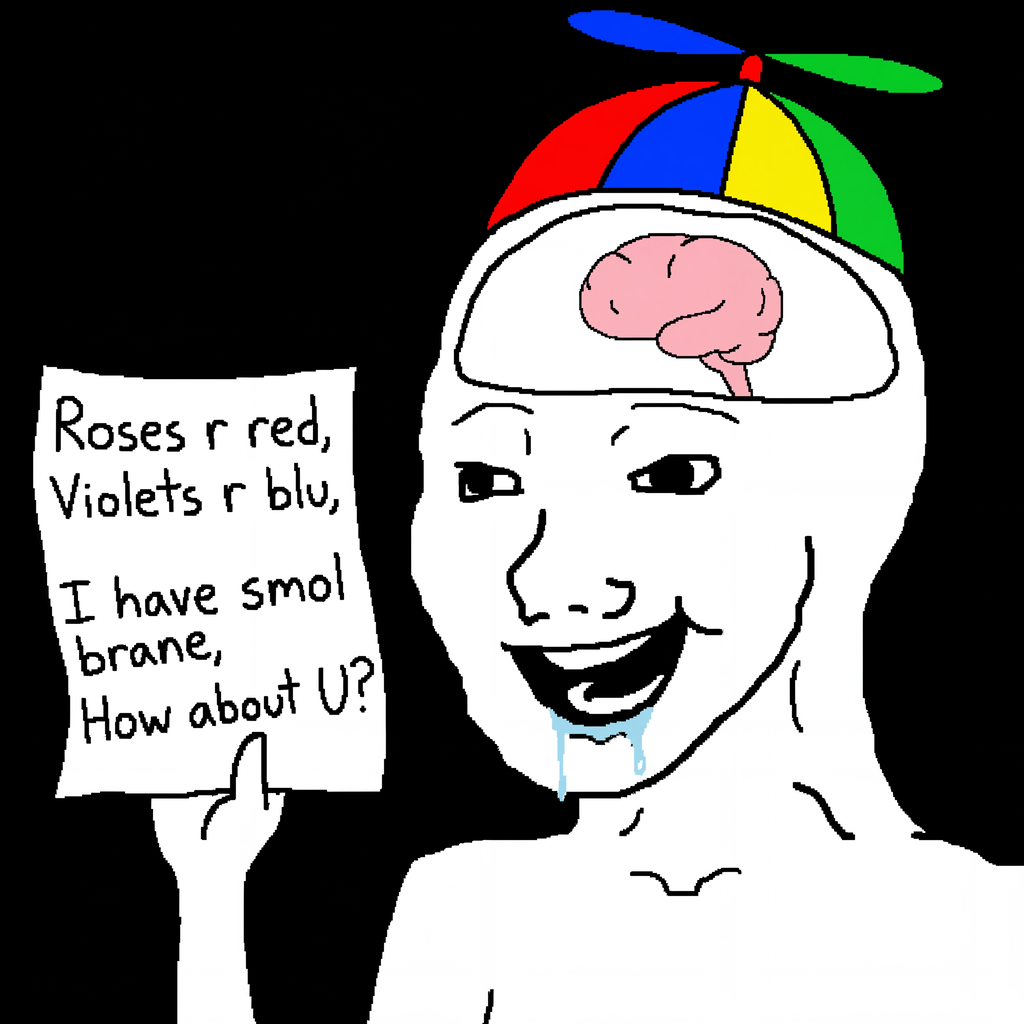 Wojak meme depicting an AI Toy User - simple brainlet delighted by chatbot poems