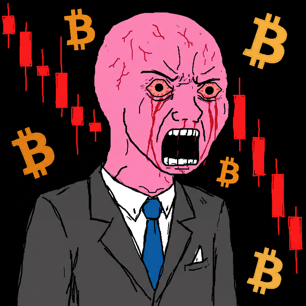 Wojak meme depicting a Bitcoin Skeptic - pink angry face dismissing cryptocurrency