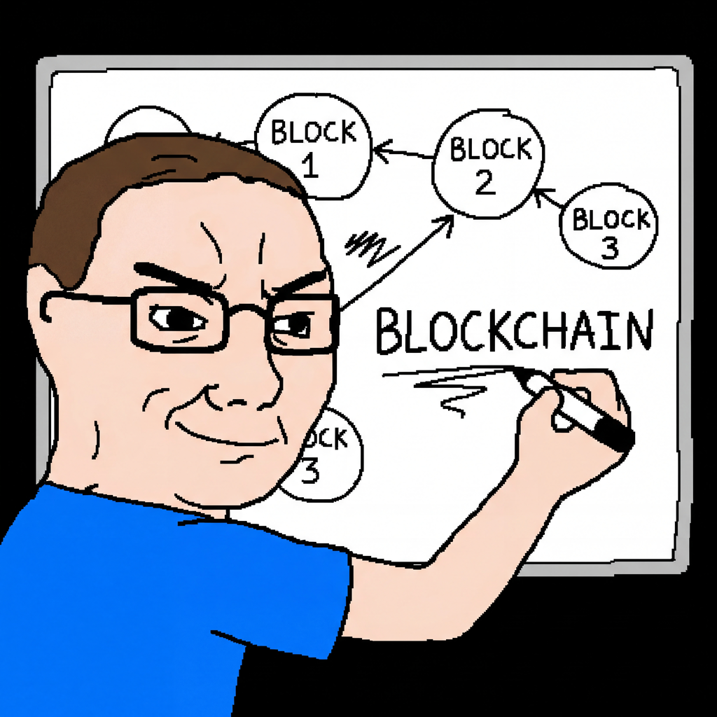 Wojak meme depicting a Bitcoin Student - focused researcher studying blockchain diagrams