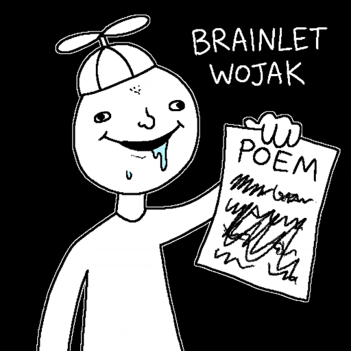 Wojak meme depicting an AI Toy User - simple brainlet delighted by chatbot poems